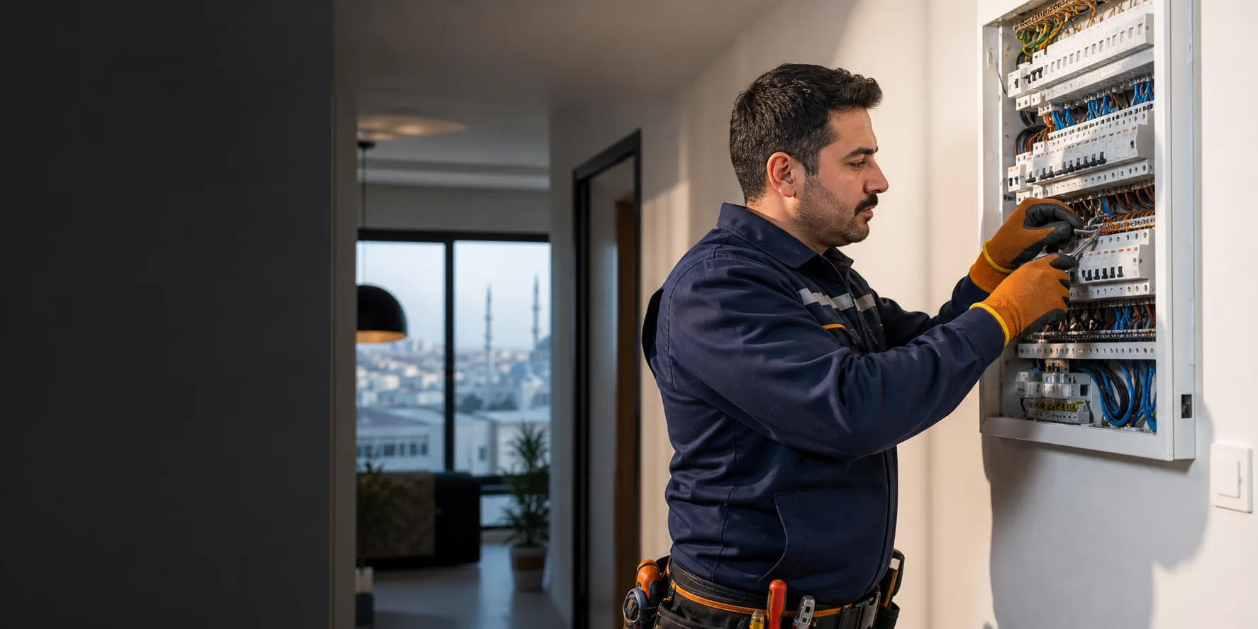 Gaziantep'te elektrik panosu üzerinde çalışan profesyonel elektrik ustası